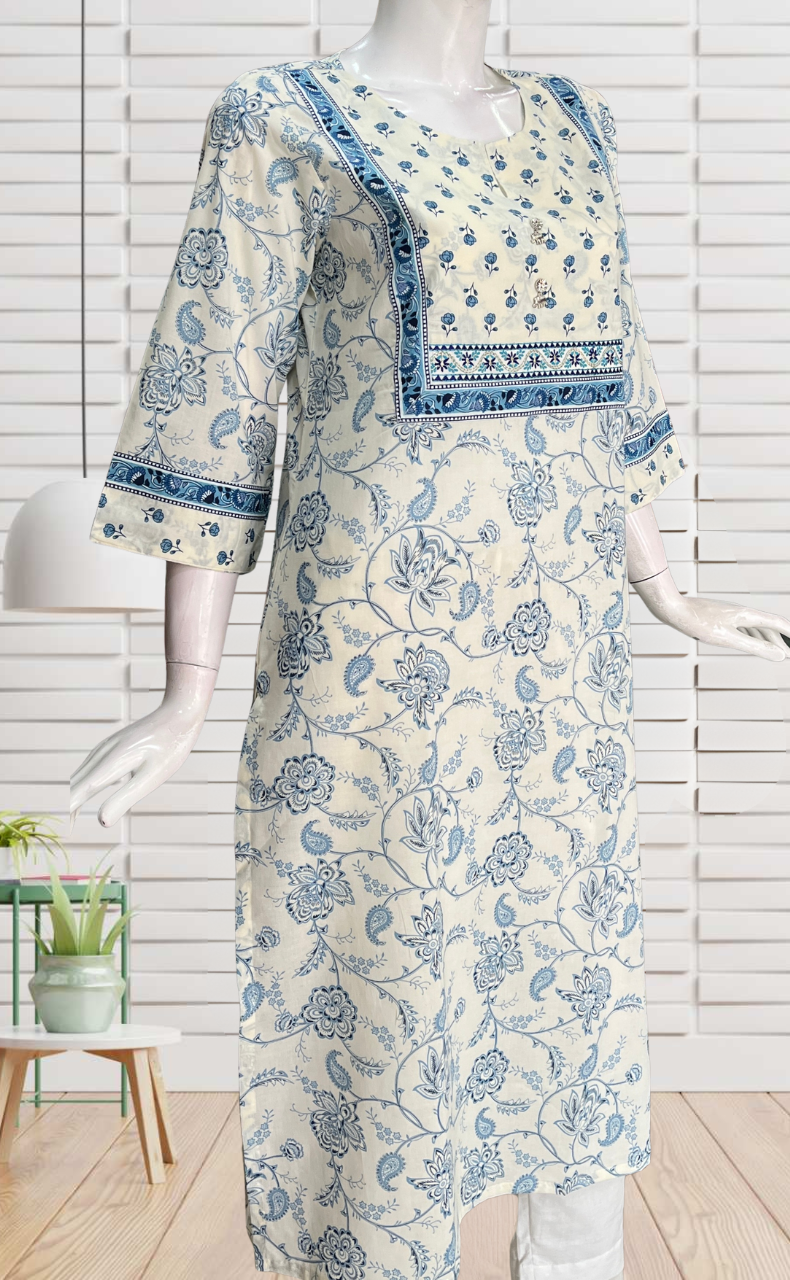 Blue Garden Jaipuri Cotton Kurti. Pure Versatile Cotton. | Laces and Frills