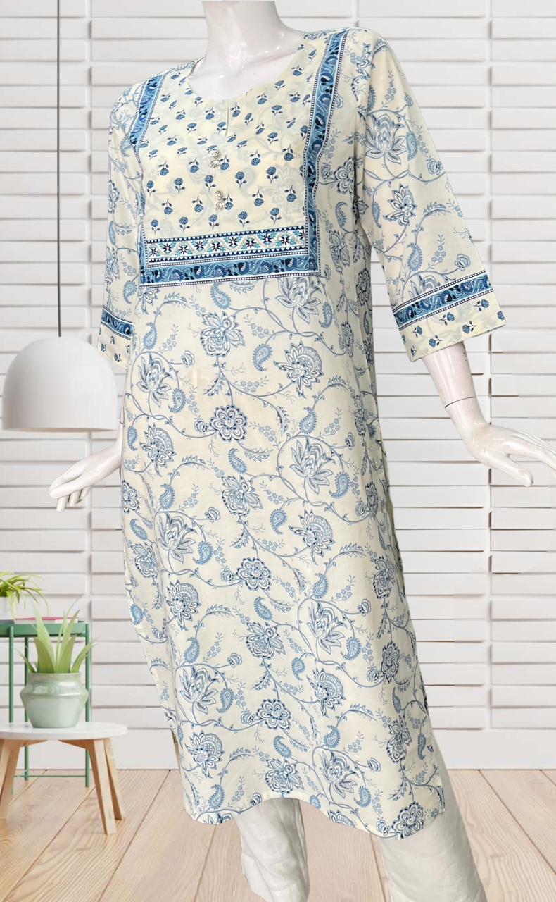 Blue Garden Jaipuri Cotton Kurti. Pure Versatile Cotton. | Laces and Frills