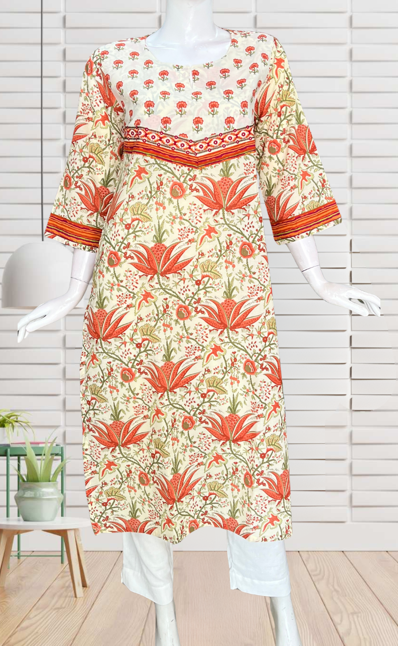 Orange Garden Jaipuri Cotton Kurti. Pure Versatile Cotton. | Laces and Frills
