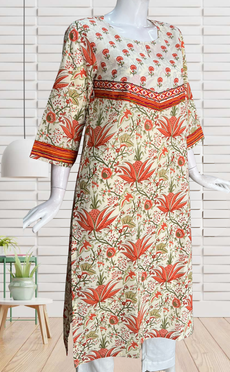 Orange Garden Jaipuri Cotton Kurti. Pure Versatile Cotton. | Laces and Frills