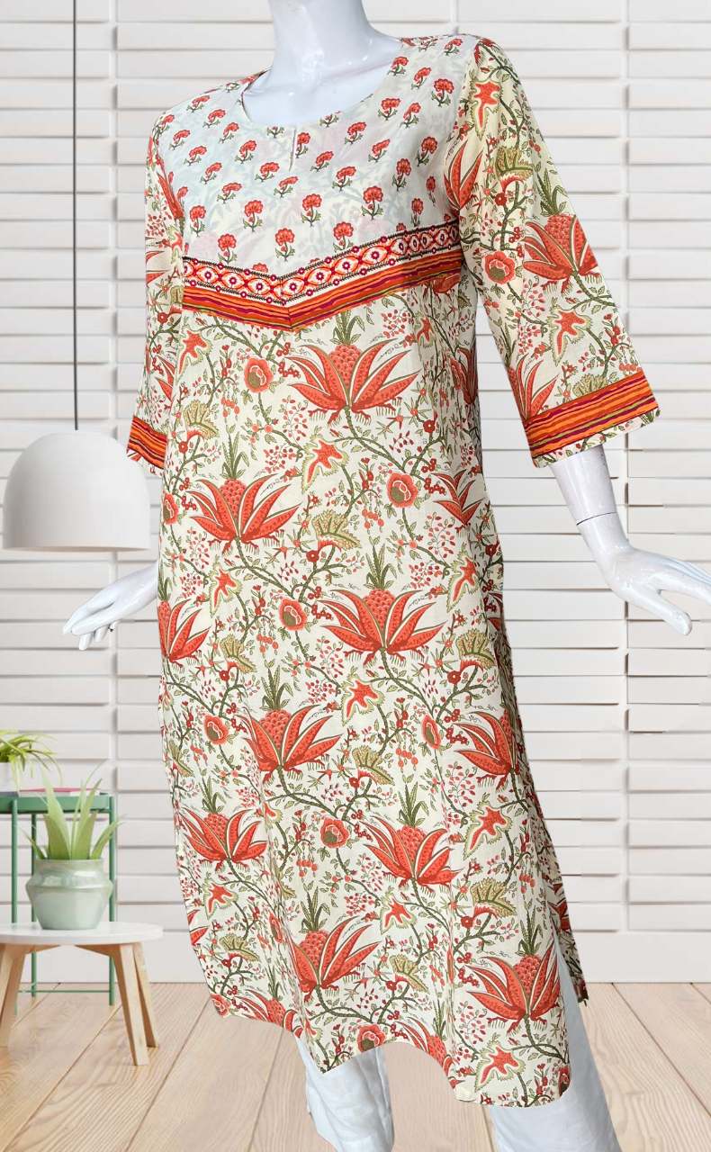 Orange Garden Jaipuri Cotton Kurti. Pure Versatile Cotton. | Laces and Frills