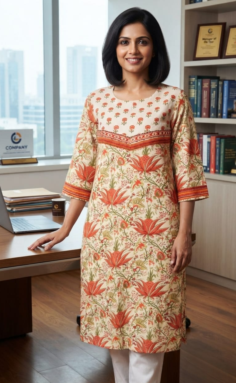Orange Garden Jaipuri Cotton Kurti. Pure Versatile Cotton. | Laces and Frills