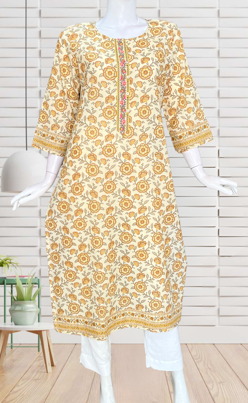 Mustard Garden Jaipuri Cotton Kurti. Pure Versatile Cotton. | Laces and Frills