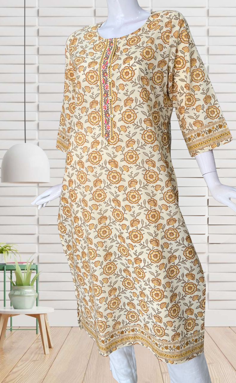 Mustard Garden Jaipuri Cotton Kurti. Pure Versatile Cotton. | Laces and Frills