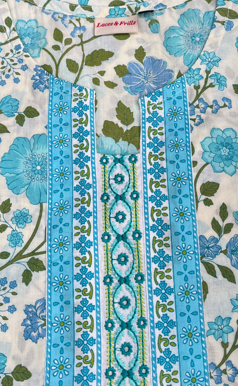 Sea Green Garden Jaipuri Cotton Kurti. Pure Versatile Cotton. | Laces and Frills