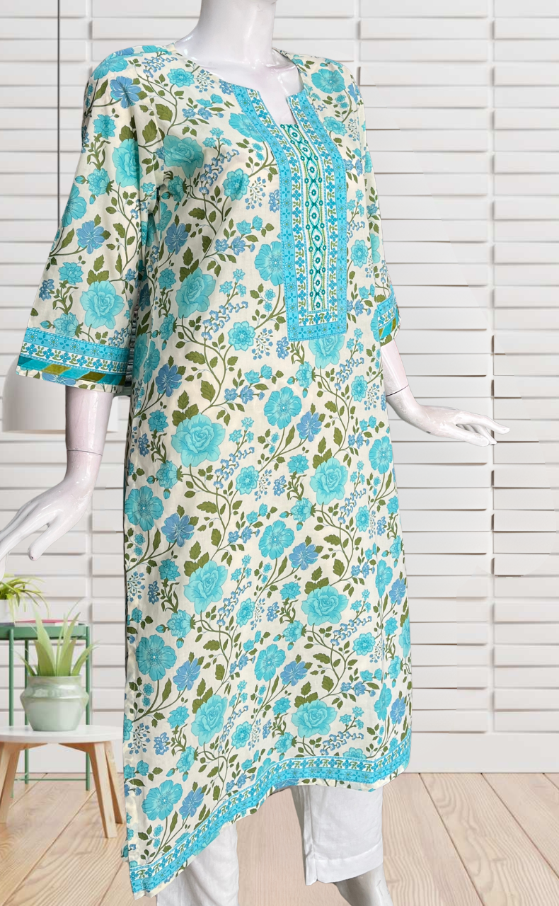 Sea Green Garden Jaipuri Cotton Kurti. Pure Versatile Cotton. | Laces and Frills