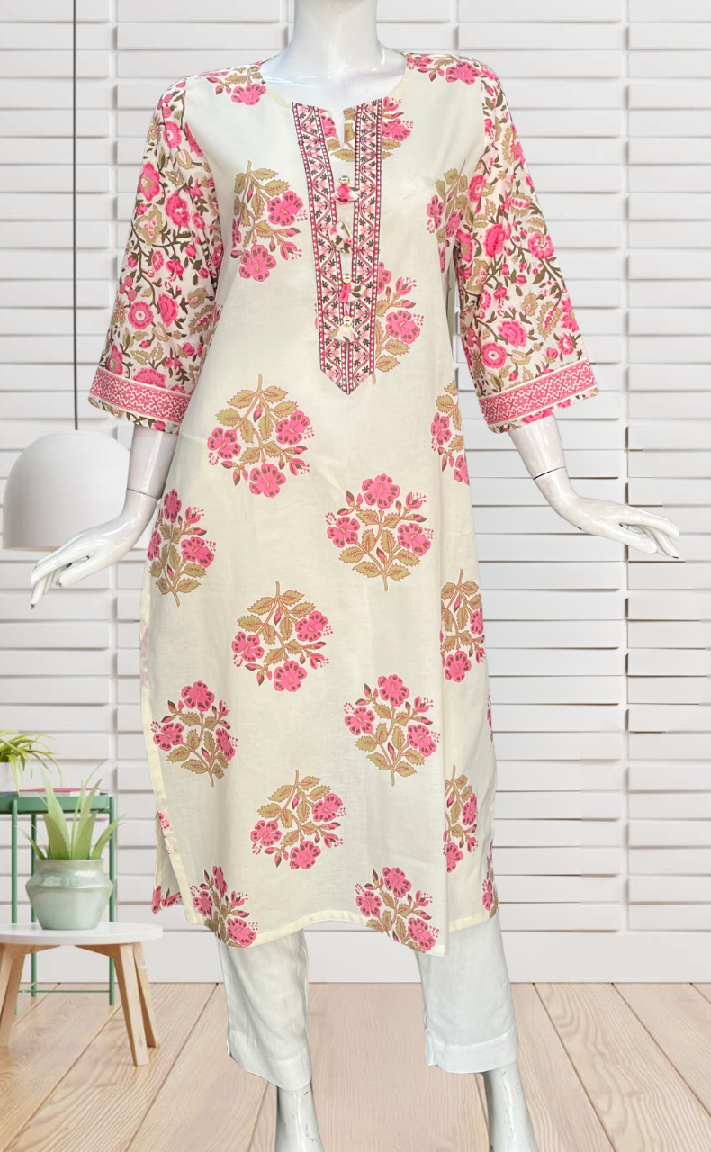 Pink Garden Jaipuri Cotton Kurti. Pure Versatile Cotton. | Laces and Frills