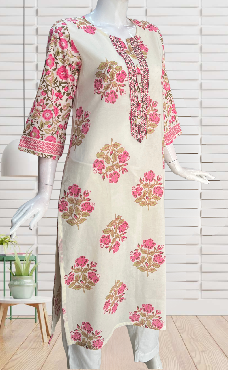 Pink Garden Jaipuri Cotton Kurti. Pure Versatile Cotton. | Laces and Frills