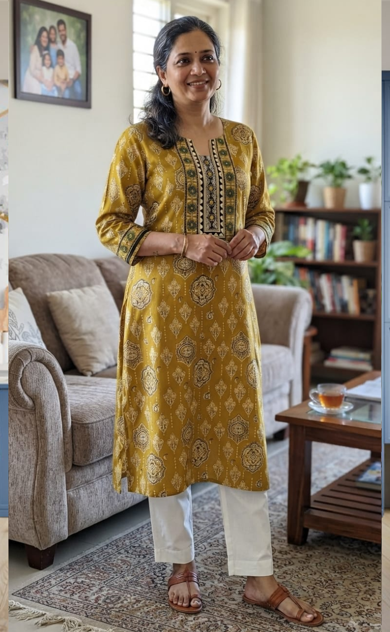 Mustard Ethnic Print Jaipuri Cotton Kurti. Pure Versatile Cotton. | Laces and Frills