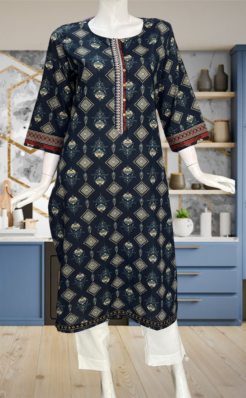 Blue Floral Jaipuri Cotton Kurti. Pure Versatile Cotton. | Laces and Frills
