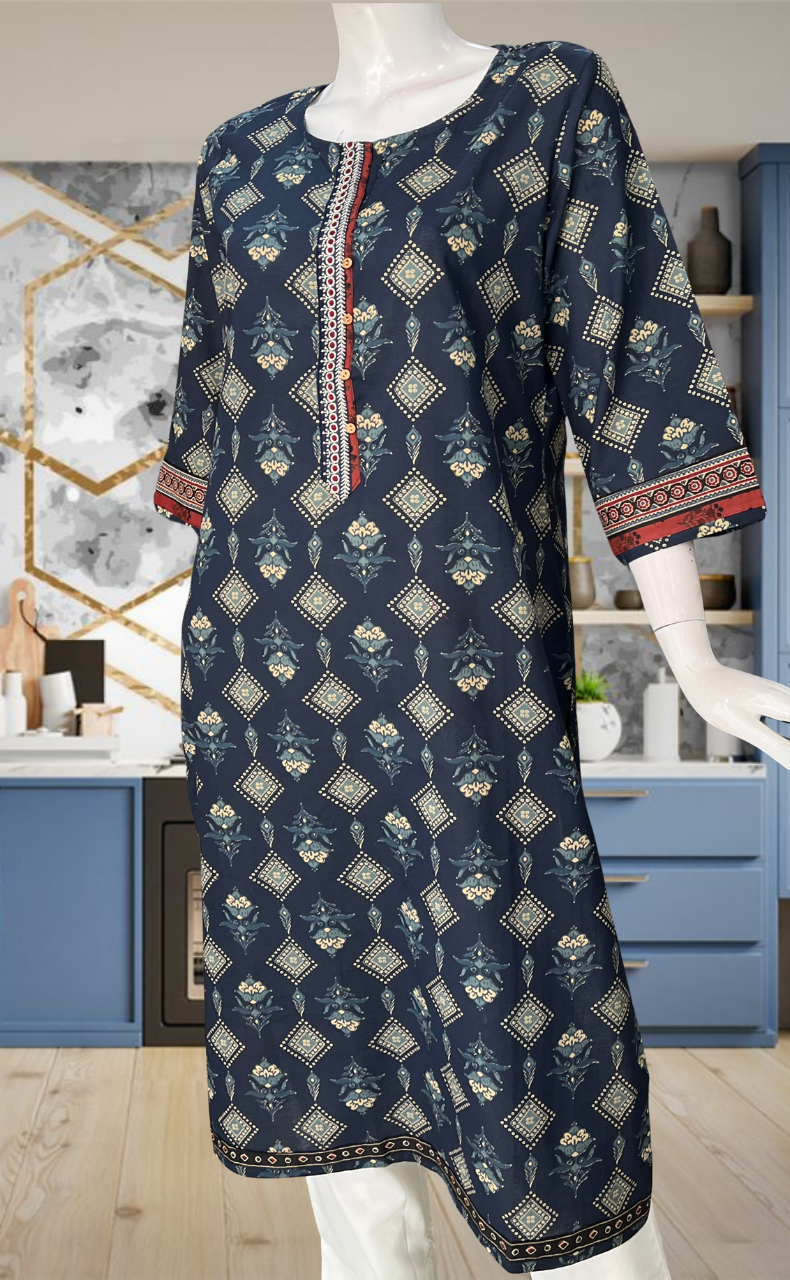 Blue Floral Jaipuri Cotton Kurti. Pure Versatile Cotton. | Laces and Frills