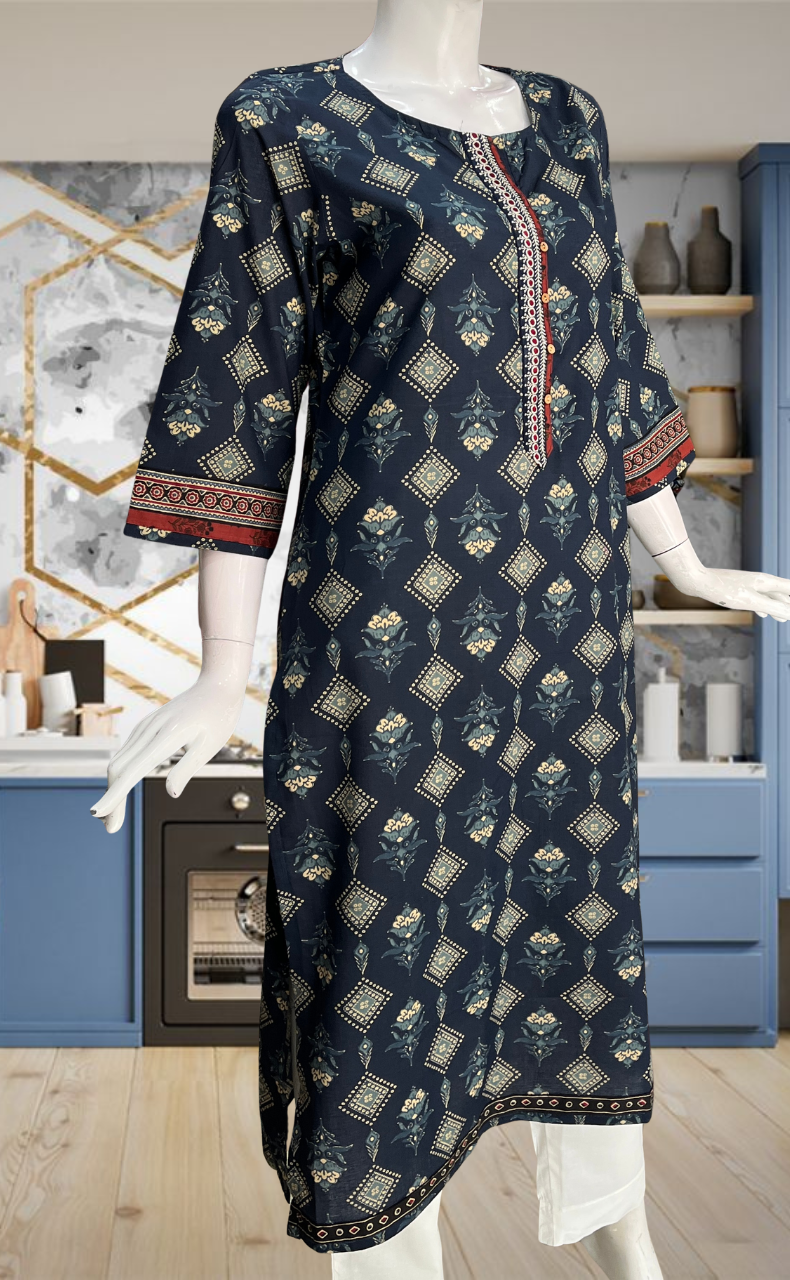 Blue Floral Jaipuri Cotton Kurti. Pure Versatile Cotton. | Laces and Frills
