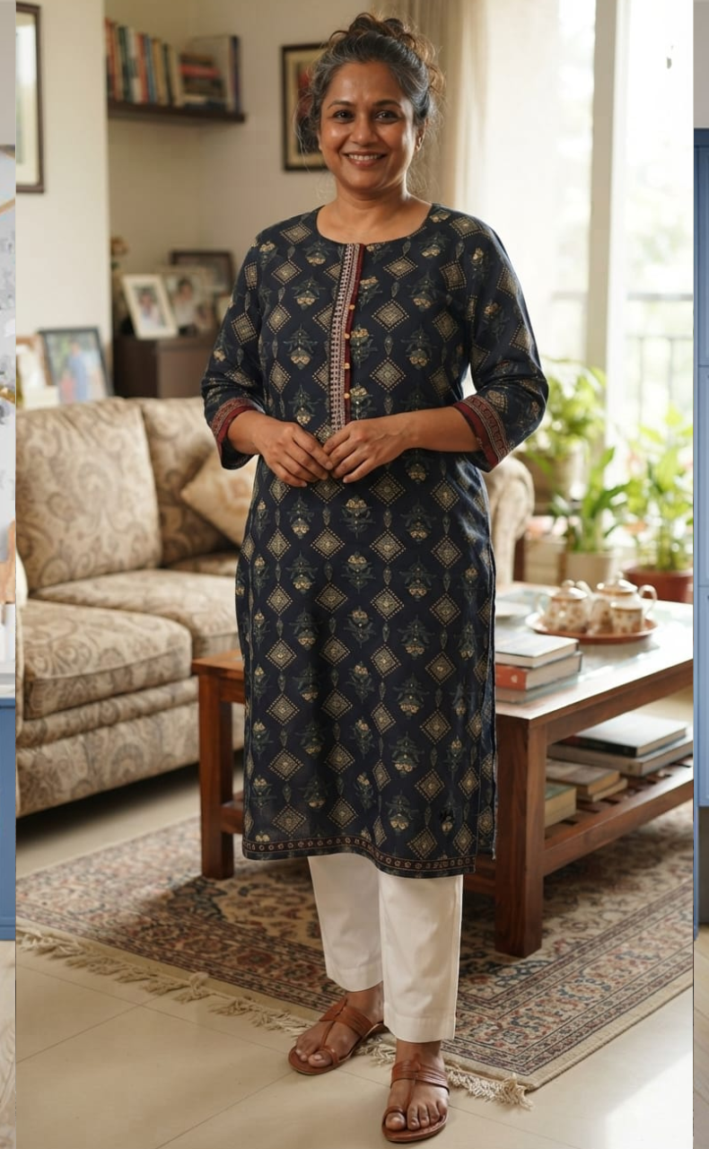 Blue Floral Jaipuri Cotton Kurti. Pure Versatile Cotton. | Laces and Frills