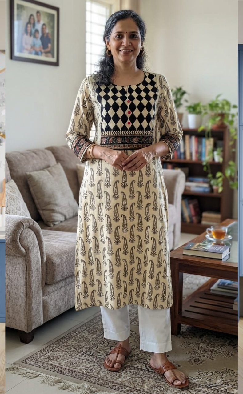 Off White Paisley Print Jaipuri Cotton Kurti. Pure Versatile Cotton. | Laces and Frills