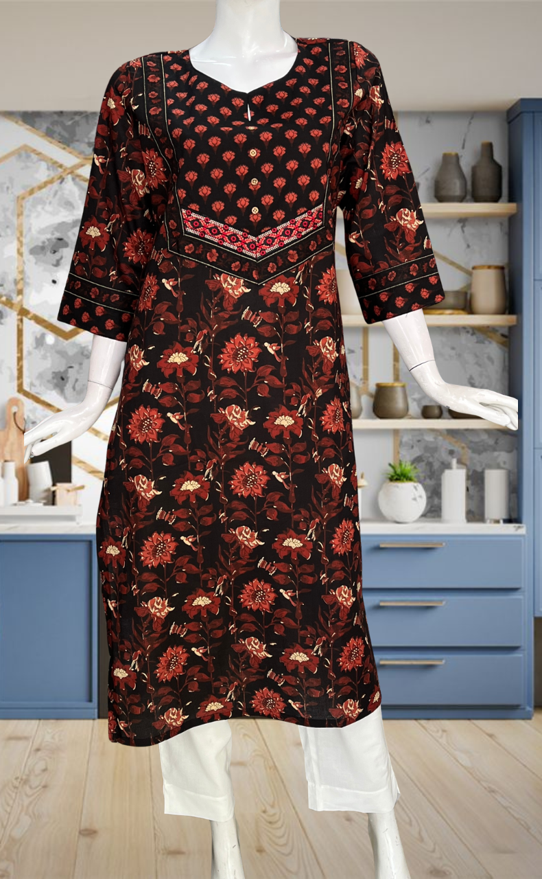 Black Garden Jaipuri Cotton Kurti. Pure Versatile Cotton. | Laces and Frills