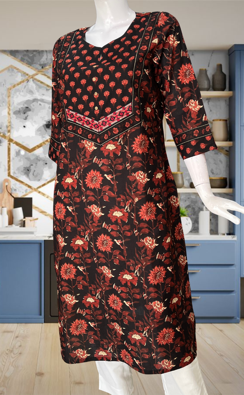 Black Garden Jaipuri Cotton Kurti. Pure Versatile Cotton. | Laces and Frills