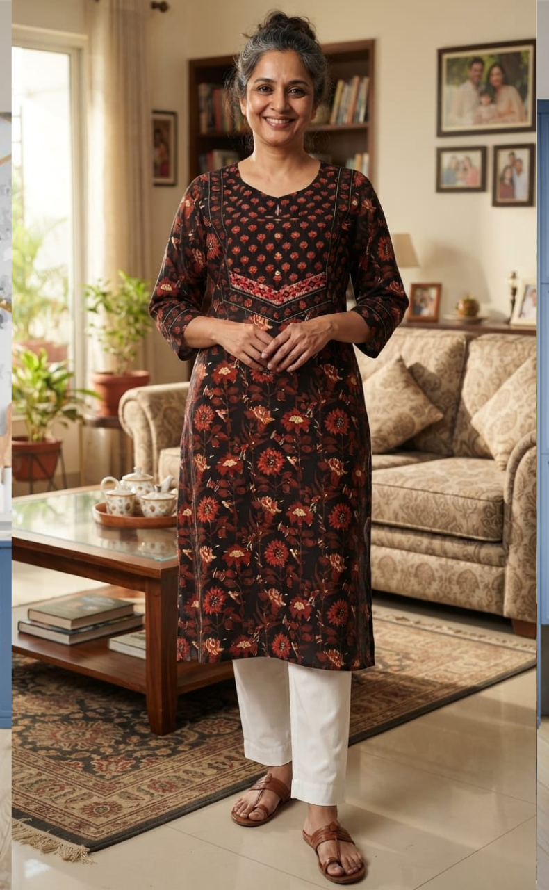 Black Garden Jaipuri Cotton Kurti. Pure Versatile Cotton. | Laces and Frills