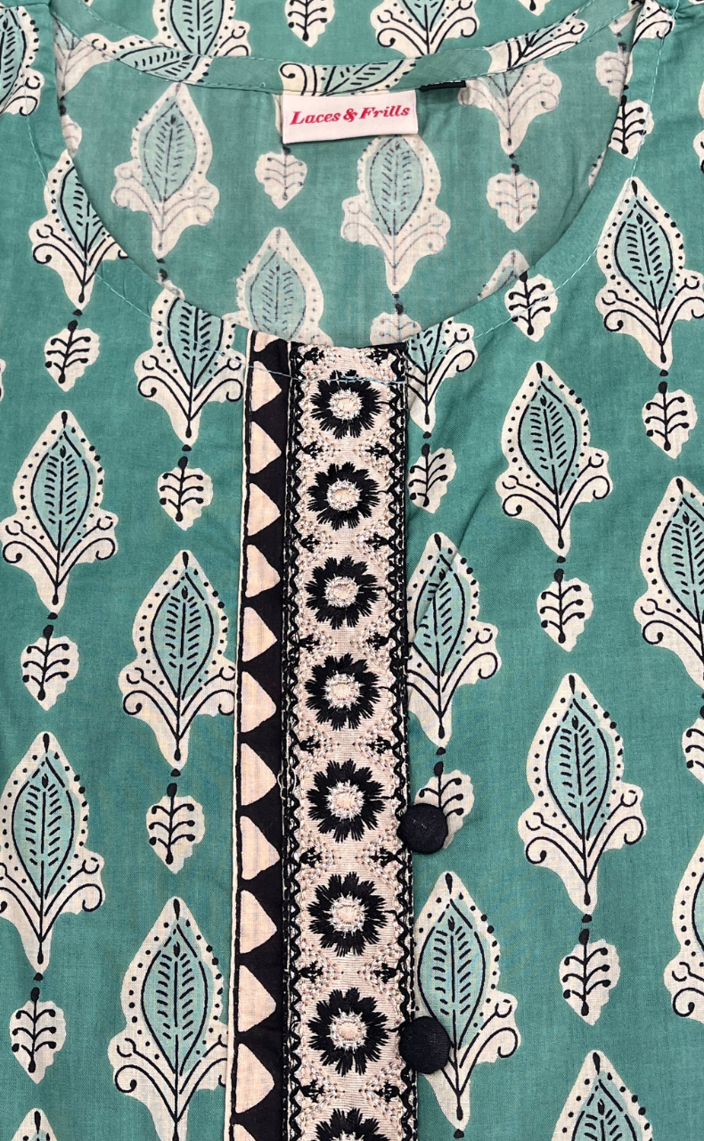 Pista Green Floral Jaipuri Cotton Kurti. Pure Versatile Cotton. | Laces and Frills