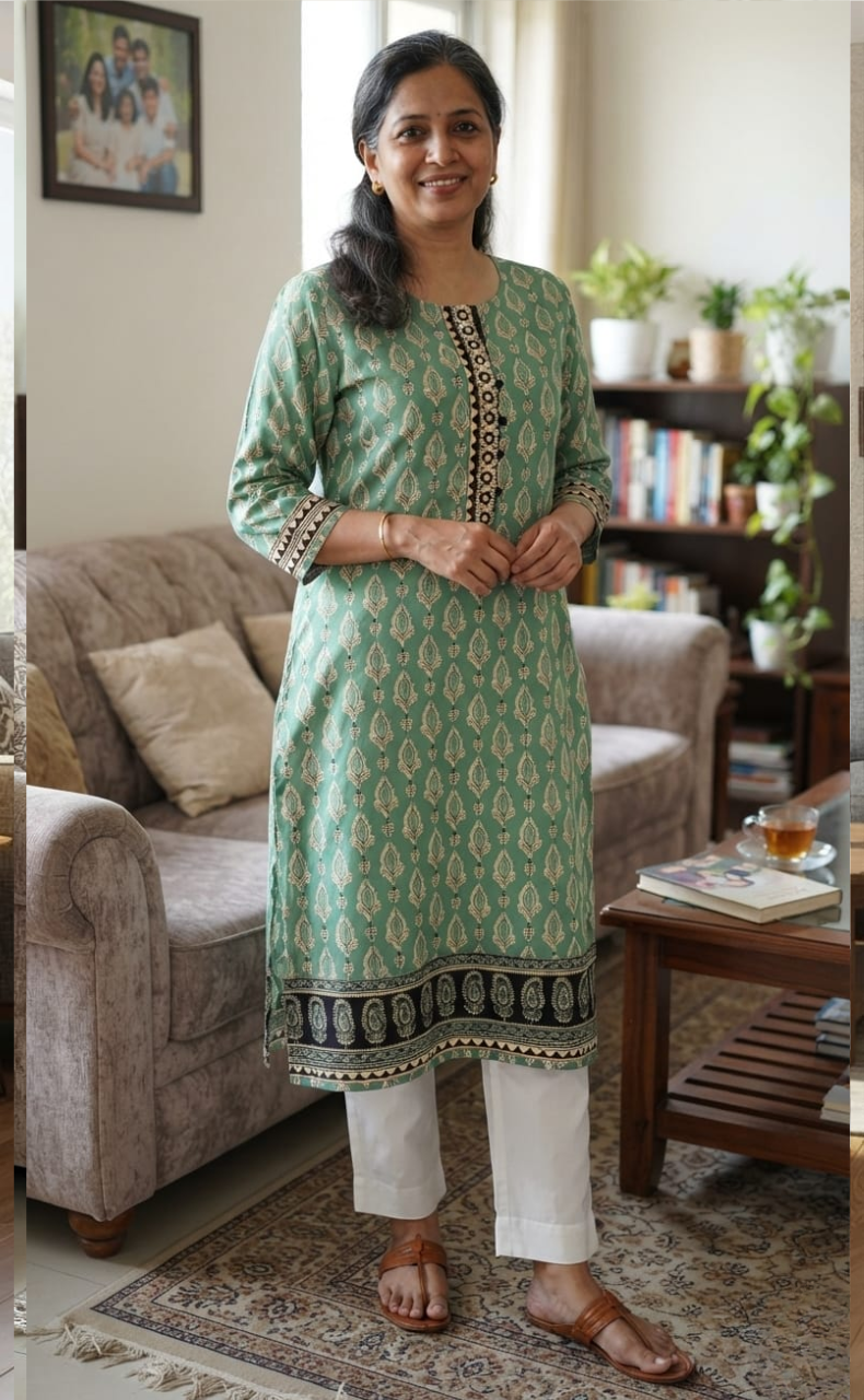 Pista Green Floral Jaipuri Cotton Kurti. Pure Versatile Cotton. | Laces and Frills
