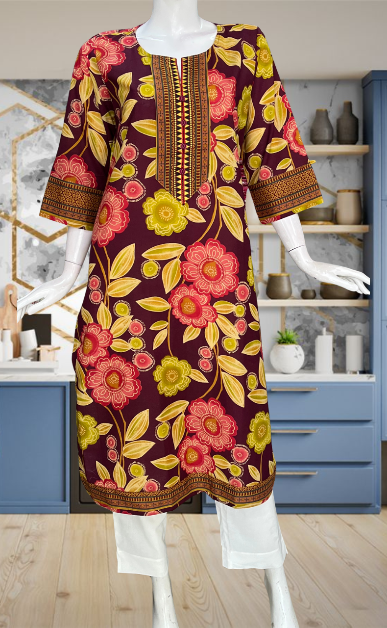 Maroon Garden Jaipuri Cotton Kurti. Pure Versatile Cotton. | Laces and Frills