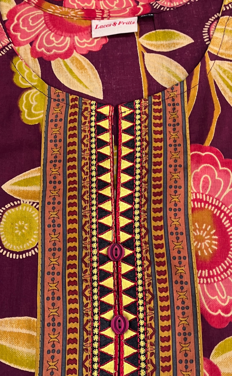 Maroon Garden Jaipuri Cotton Kurti. Pure Versatile Cotton. | Laces and Frills