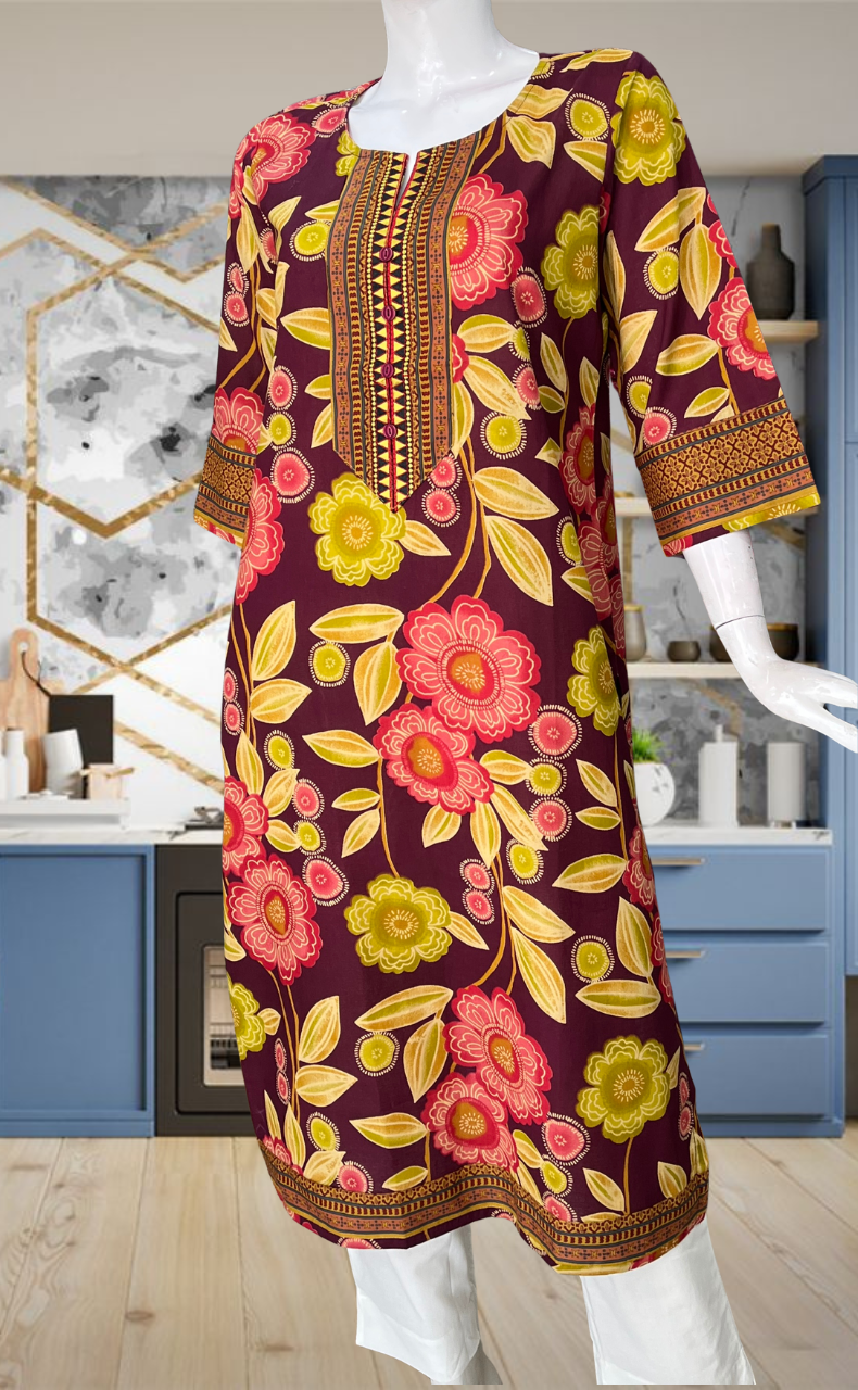 Maroon Garden Jaipuri Cotton Kurti. Pure Versatile Cotton. | Laces and Frills