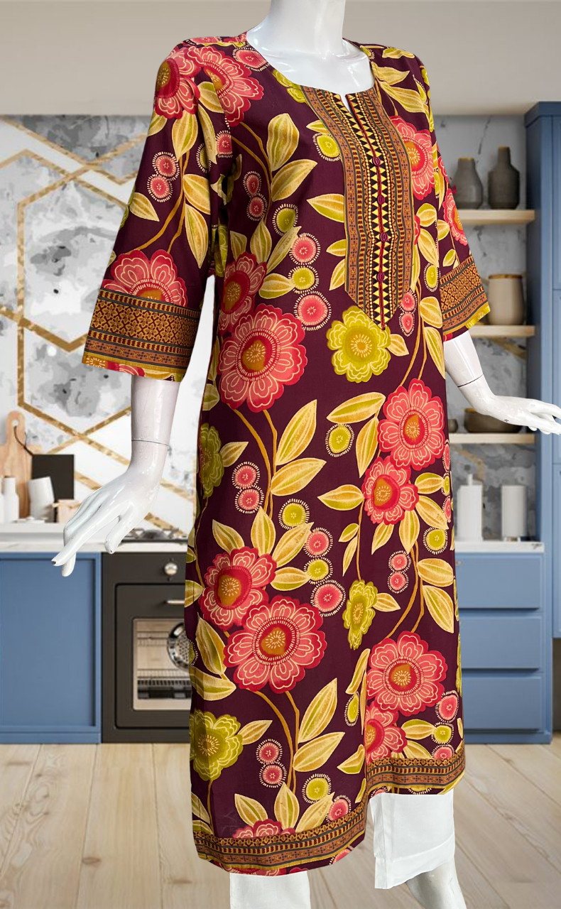 Maroon Garden Jaipuri Cotton Kurti. Pure Versatile Cotton. | Laces and Frills