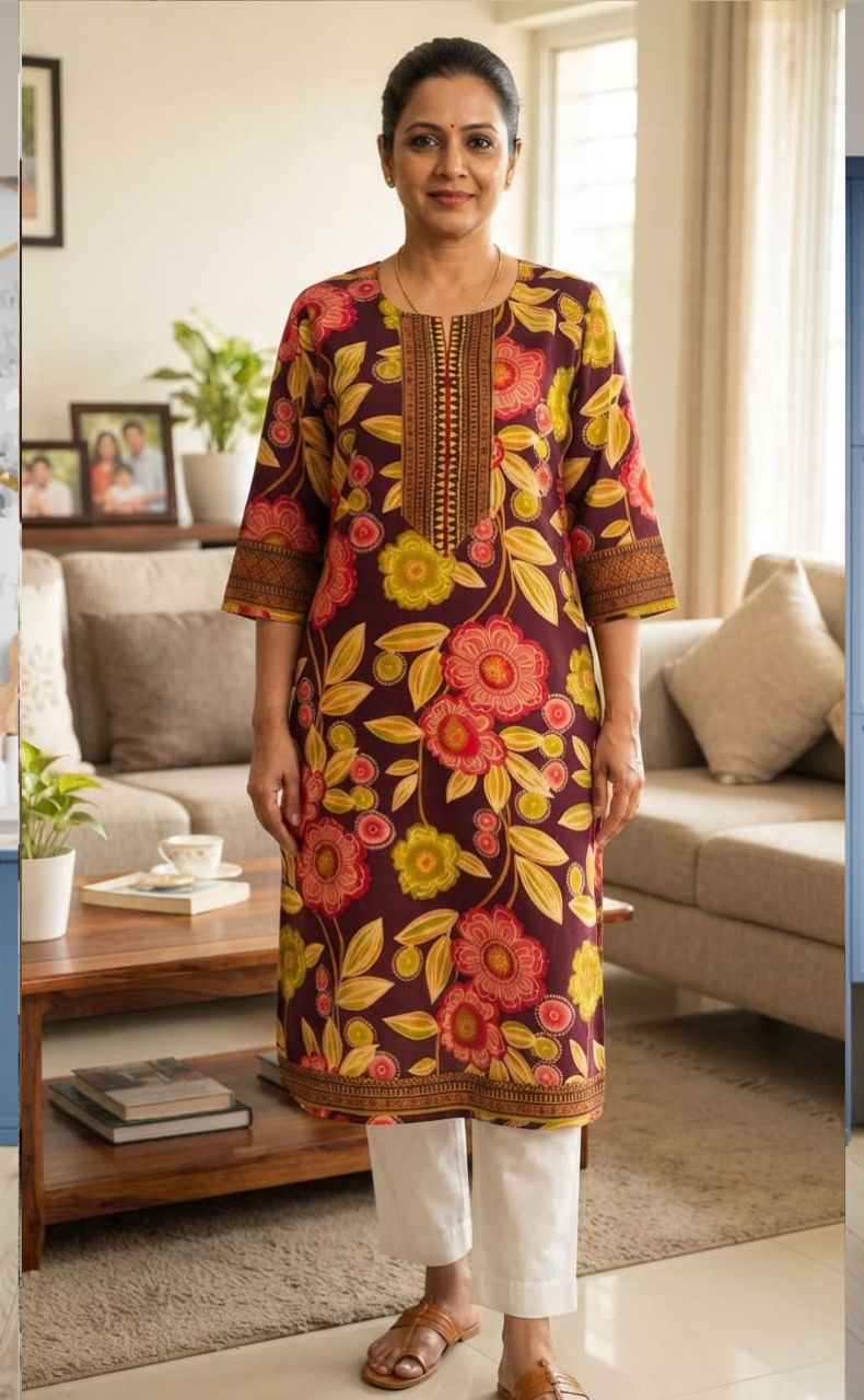 Maroon Garden Jaipuri Cotton Kurti. Pure Versatile Cotton. | Laces and Frills