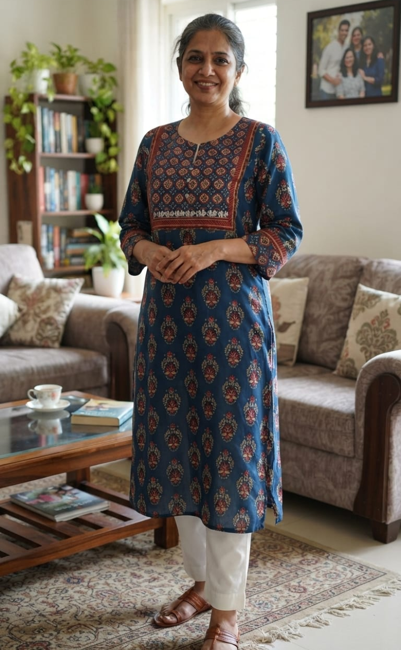 Blue Flora Jaipuri Cotton Kurti. Pure Versatile Cotton. | Laces and Frills