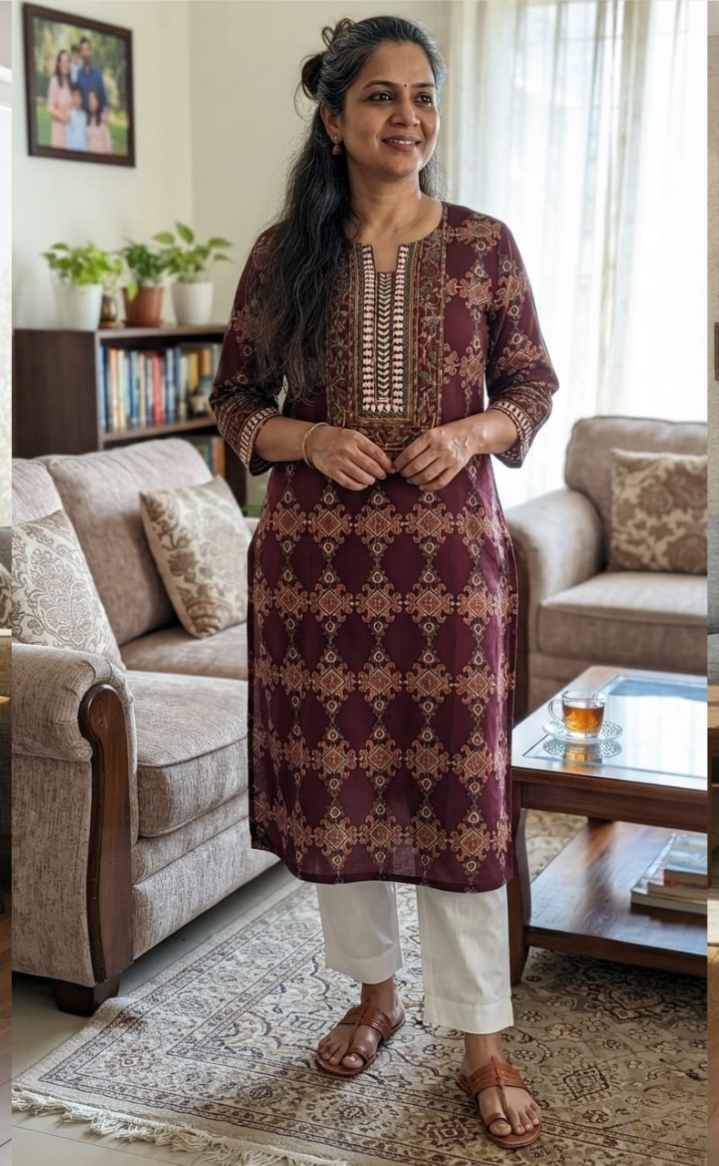 Maroon Ethnic Print Jaipuri Cotton Kurti. Pure Versatile Cotton. | Laces and Frills