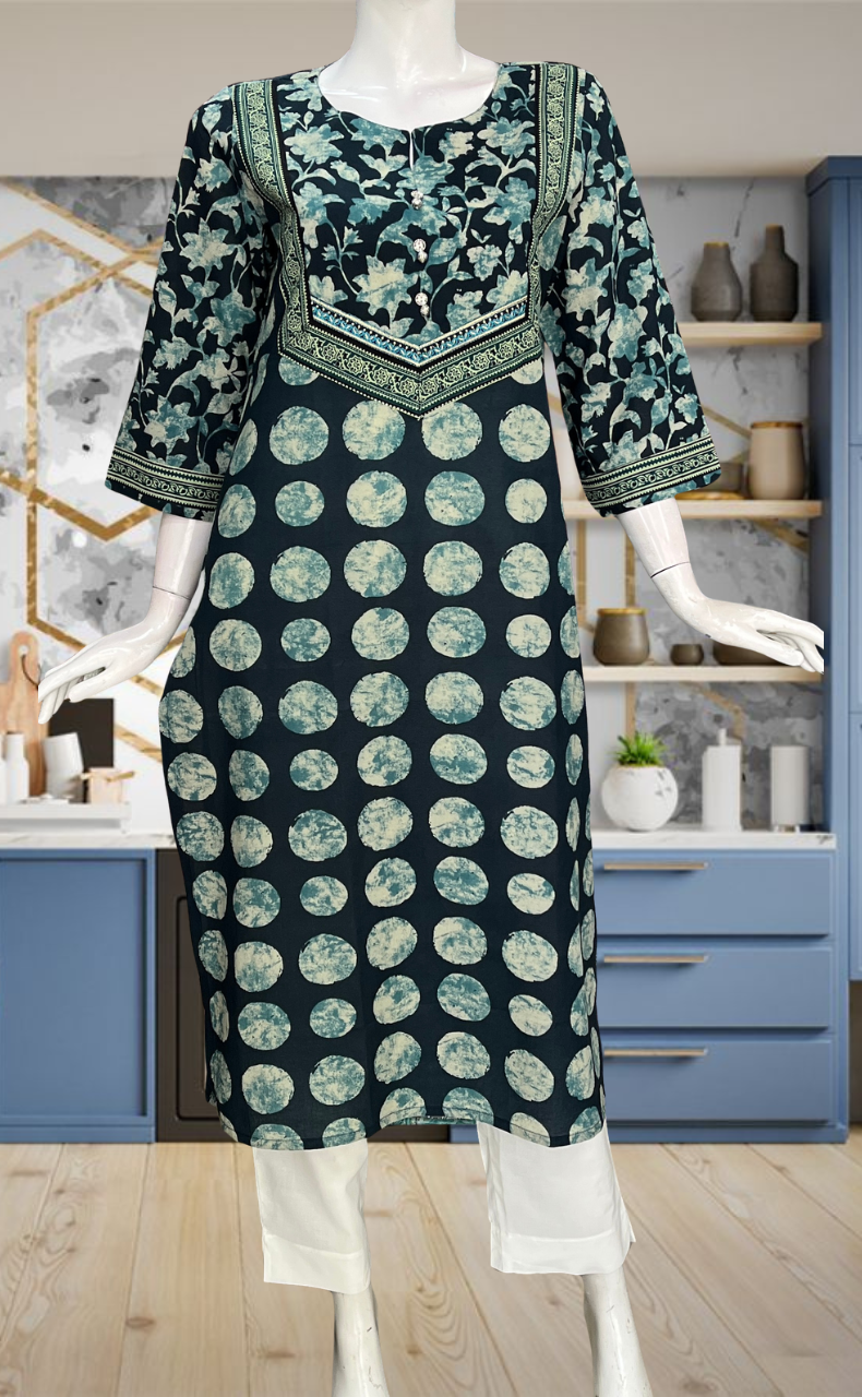 Teal Blue Dots Jaipuri Cotton Kurti. Pure Versatile Cotton. | Laces and Frills