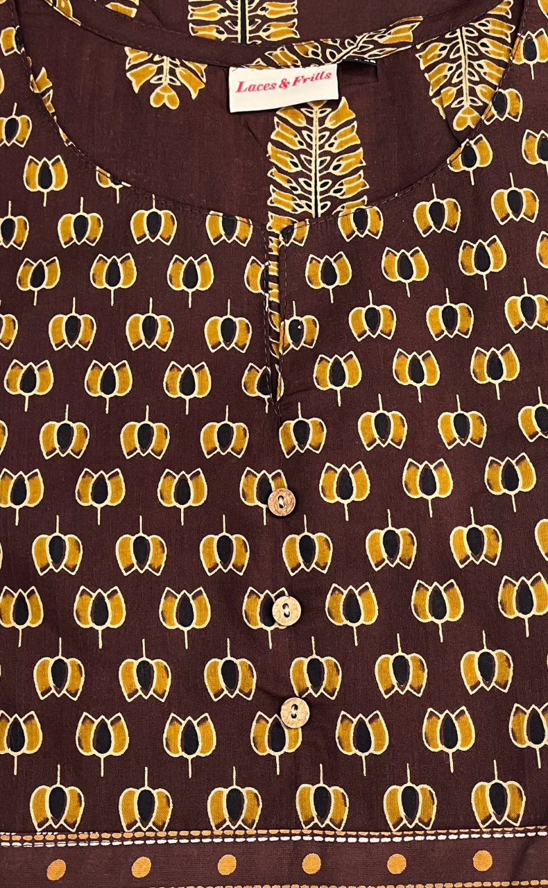 Brown Leafy Jaipuri Cotton Kurti. Pure Versatile Cotton. | Laces and Frills