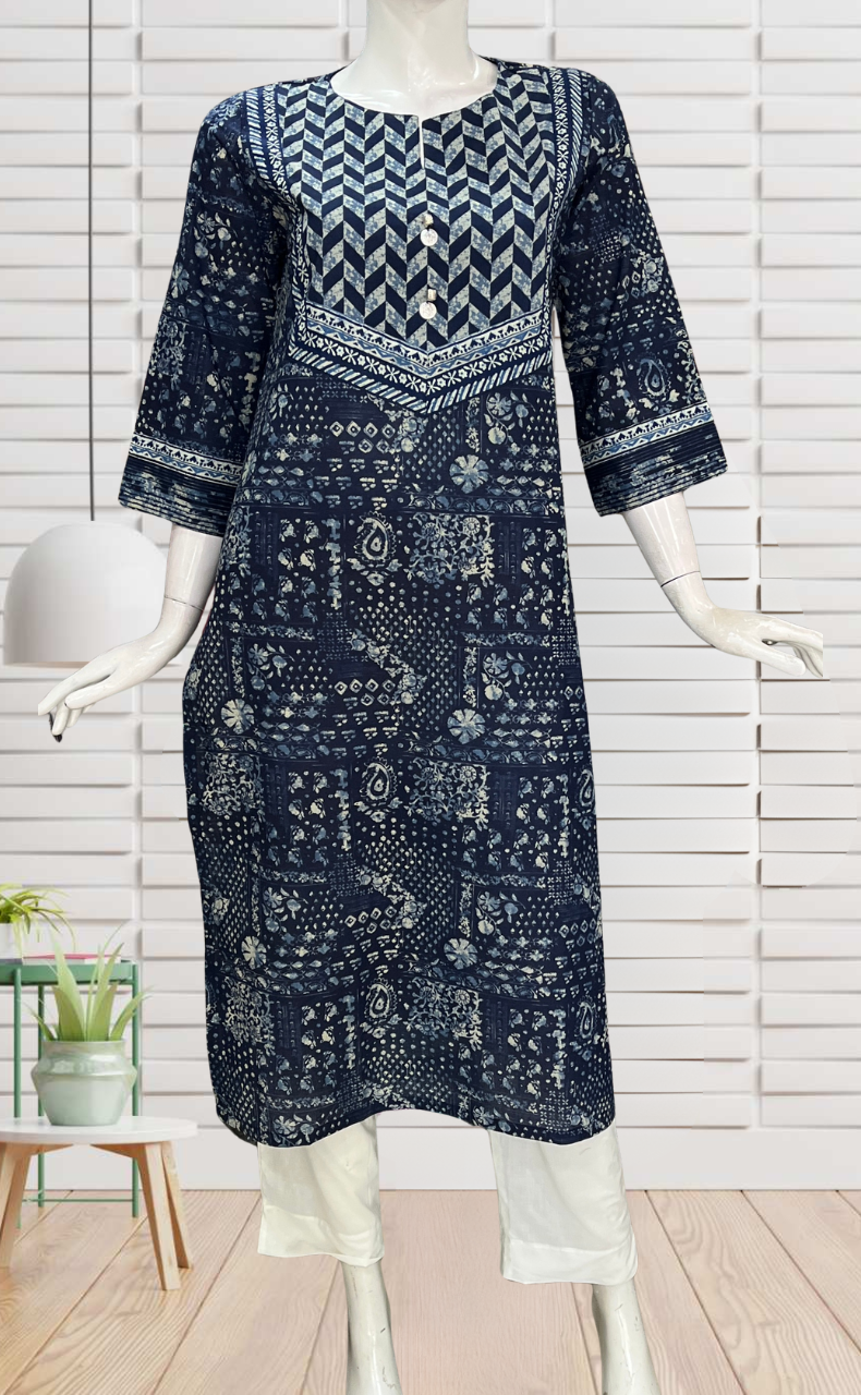 Blue Abstract Jaipuri Cotton Kurti. Pure Versatile Cotton. | Laces and Frills