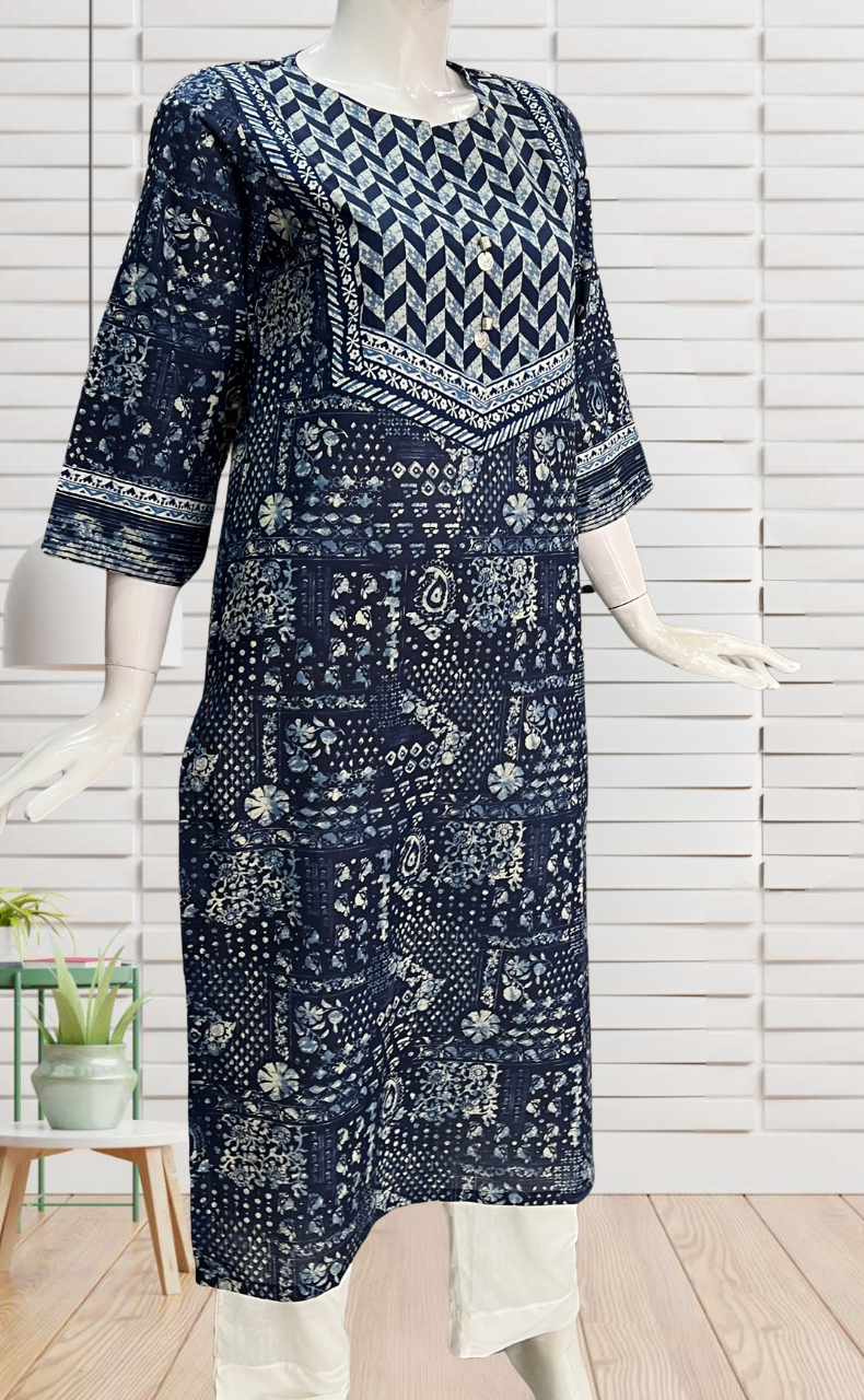 Blue Abstract Jaipuri Cotton Kurti. Pure Versatile Cotton. | Laces and Frills