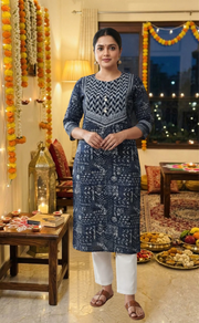 Blue Abstract Jaipuri Cotton Kurti. Pure Versatile Cotton. | Laces and Frills - Laces and Frills
