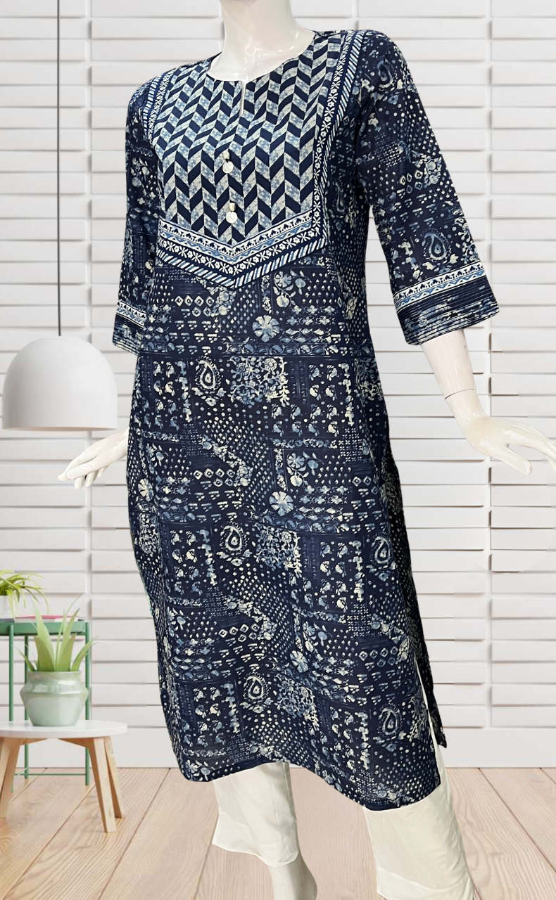 Blue Abstract Jaipuri Cotton Kurti. Pure Versatile Cotton. | Laces and Frills