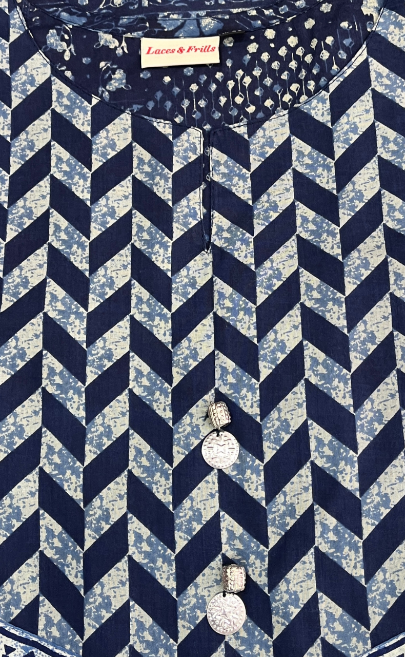 Blue Abstract Jaipuri Cotton Kurti. Pure Versatile Cotton. | Laces and Frills
