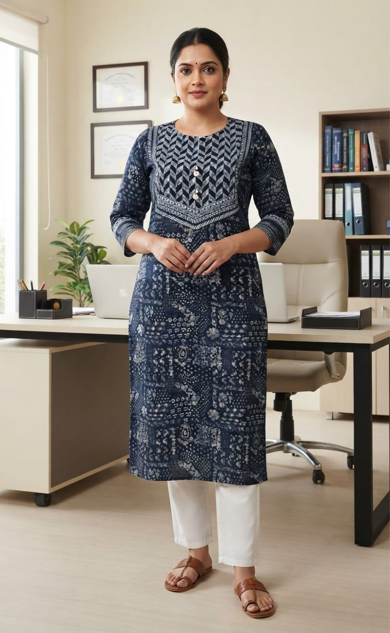 Blue Abstract Jaipuri Cotton Kurti. Pure Versatile Cotton. | Laces and Frills - Laces and Frills