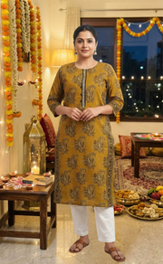 Mustard Garden Jaipuri Cotton Kurti. Pure Versatile Cotton. | Laces and Frills - Laces and Frills