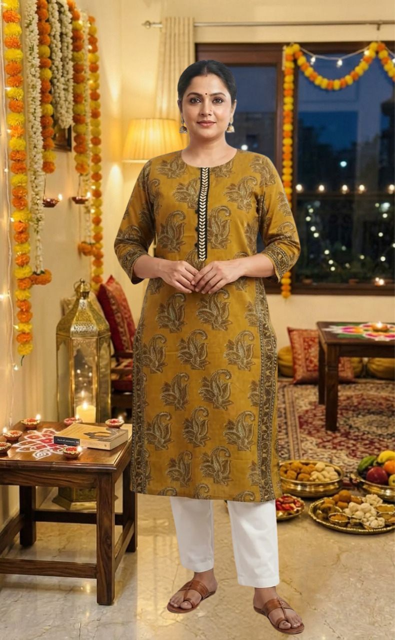 Mustard Garden Jaipuri Cotton Kurti. Pure Versatile Cotton. | Laces and Frills - Laces and Frills
