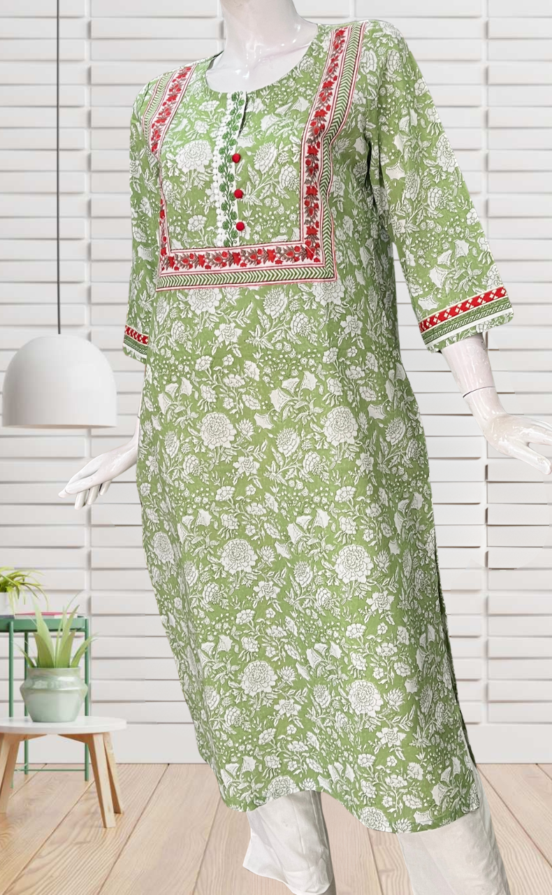 Green Garden Jaipuri Cotton Kurti. Pure Versatile Cotton. | Laces and Frills