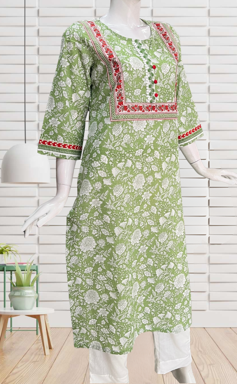 Green Garden Jaipuri Cotton Kurti. Pure Versatile Cotton. | Laces and Frills