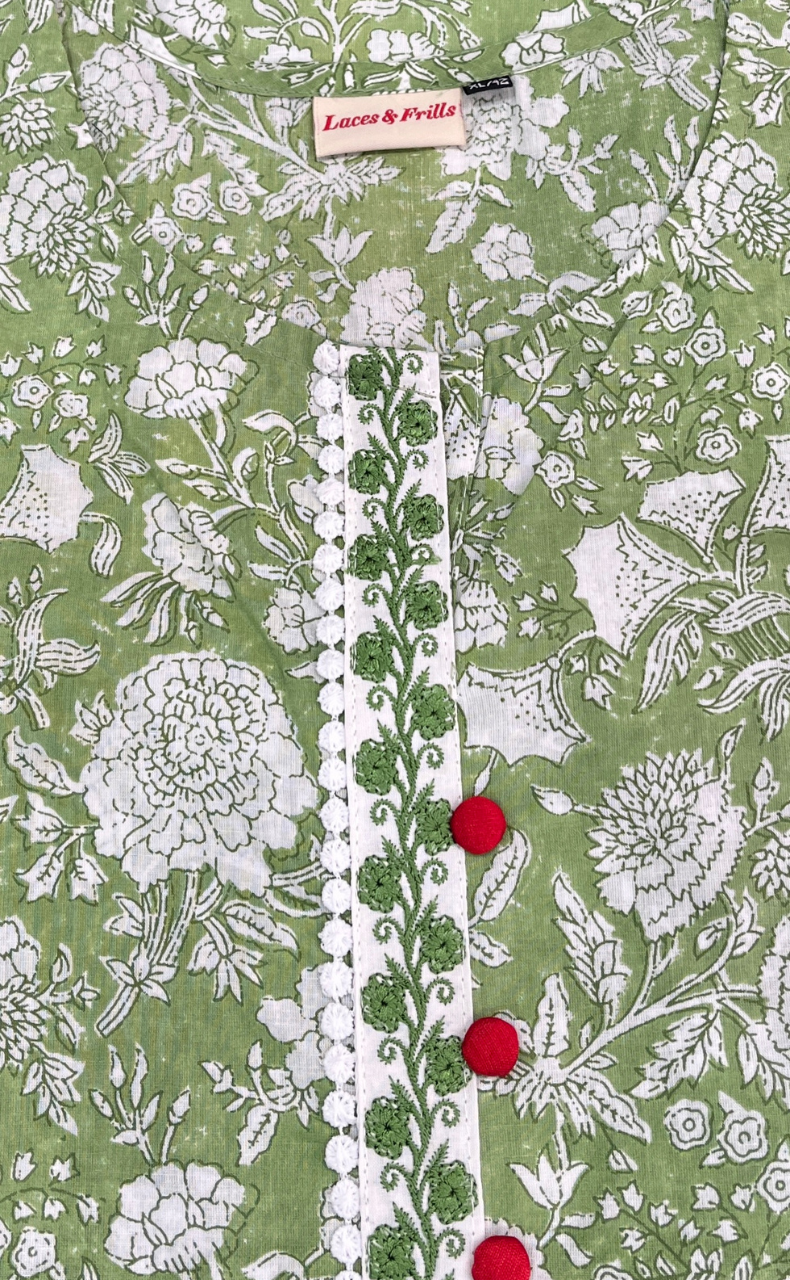 Green Garden Jaipuri Cotton Kurti. Pure Versatile Cotton. | Laces and Frills