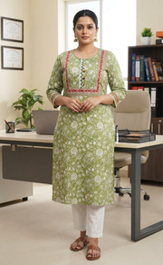 Green Garden Jaipuri Cotton Kurti. Pure Versatile Cotton. | Laces and Frills - Laces and Frills