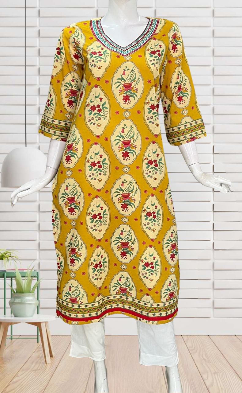 Yellow Garden Jaipuri Cotton Kurti. Pure Versatile Cotton. | Laces and Frills