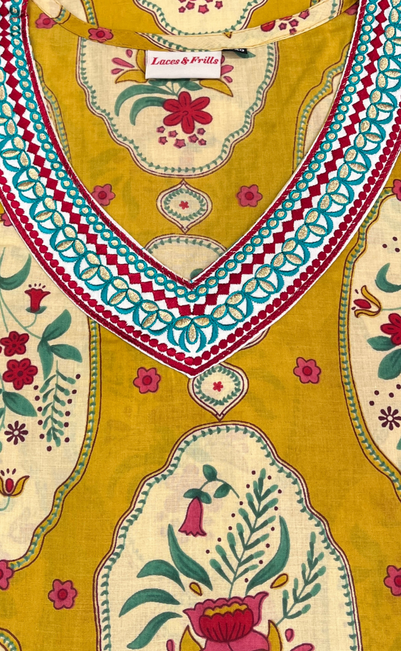 Yellow Garden Jaipuri Cotton Kurti. Pure Versatile Cotton. | Laces and Frills