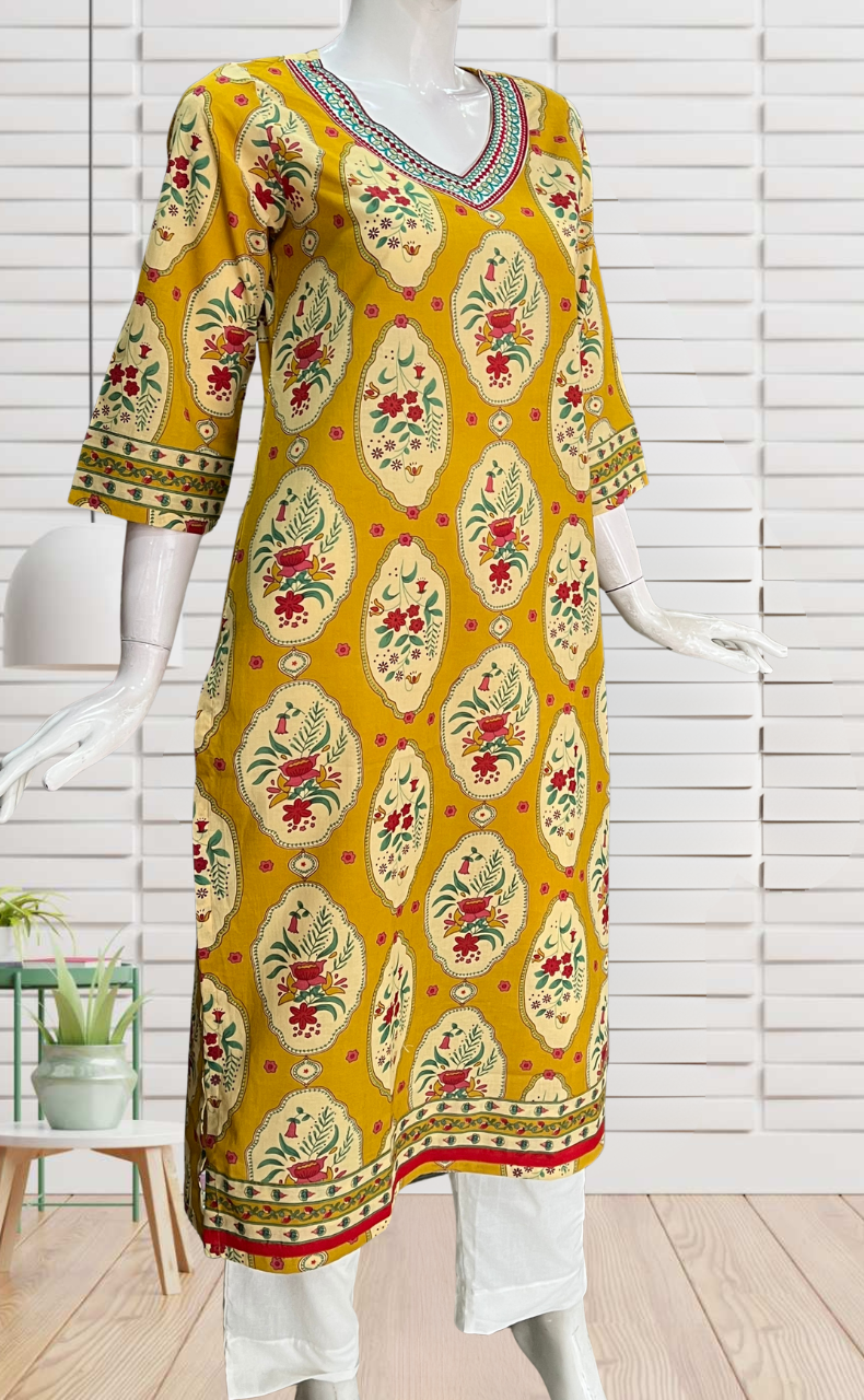 Yellow Garden Jaipuri Cotton Kurti. Pure Versatile Cotton. | Laces and Frills