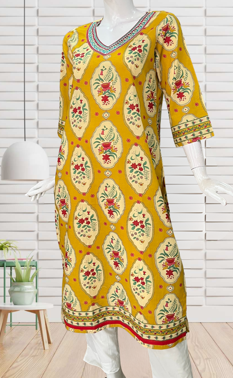 Yellow Garden Jaipuri Cotton Kurti. Pure Versatile Cotton. | Laces and Frills