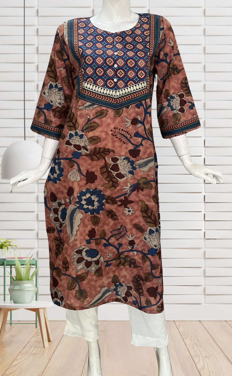 Onion Pink Garden Jaipuri Cotton Kurti. Pure Versatile Cotton. | Laces and Frills