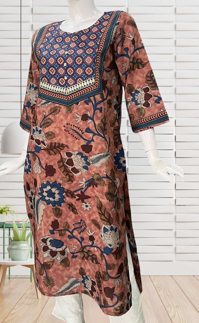 Onion Pink Garden Jaipuri Cotton Kurti. Pure Versatile Cotton. | Laces and Frills